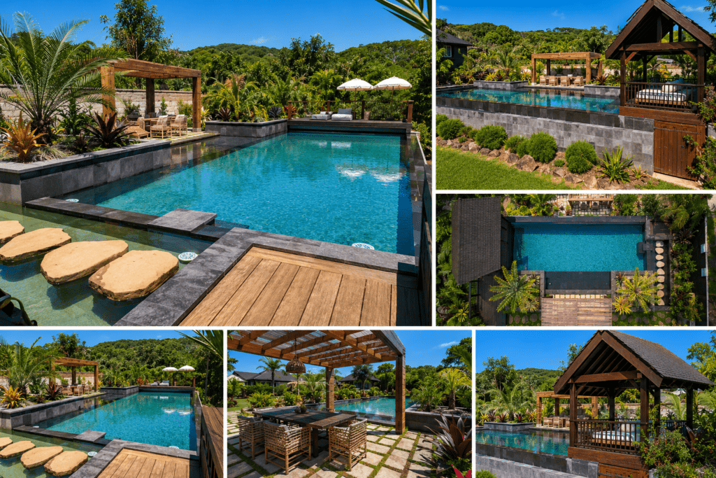 Byron Bay Sukabumi pool tiles and lava stone