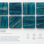 GA67(5) Vetro blue glass mosaic pool tiles with copper stripes